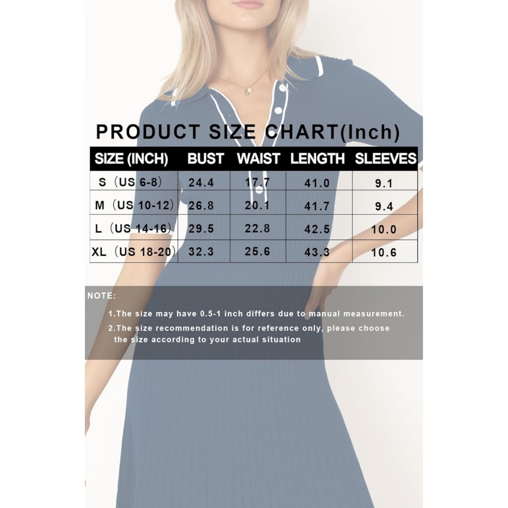 NWT Mitilly Navy Blue White Polo V Button Up Short Sleeve Sweater Midi Dress M - Picture 5 of 9